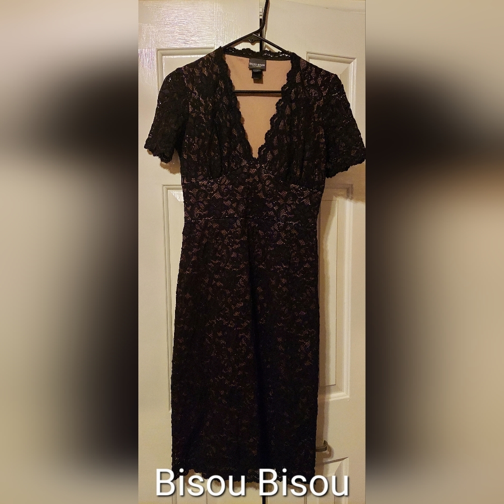Bisou Bisou Michelle Bohbot Black Lace Dress size 8 Balletcore Coquette